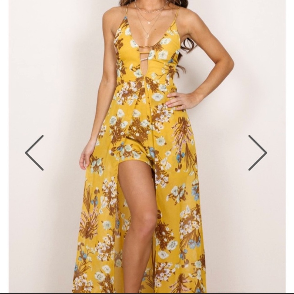 Showpo Floral Mustard Yellow Hi-Lo Dress